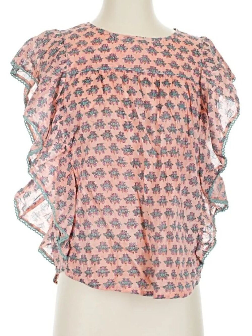 NWOT World Market Boho Floral Flutter Sleeve Blouse - cotton - S/M